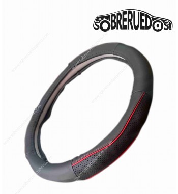 Cubre volante cuero 38cm tiras rojas